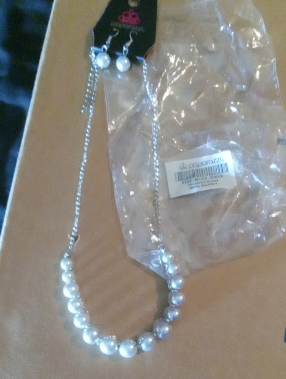 paparazzi Silver Faux Pearl Bib Necklace and Drop Earrings Set